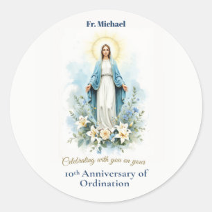 Priest 10th Ordination Anniversary Marian Blessing Classic Round Sticker