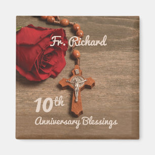 Priest 10th Ordination Anniversary Rose and Rosary Magnet