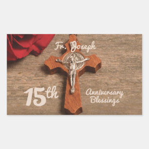 Priest 15th Ordination Anniversary Rose and Rosary Sticker