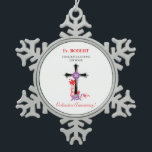 Priest 20th Ordination Anniversary Black Cross Snowflake Pewter Christmas Ornament<br><div class="desc">Send religious wishes to a special priest today with this gift, souvenir, giveaway or party essential. This simple but beautiful item was designed specifically for the occasion of his 20th year anniversary of ordination. Make him feel happy and loved on his special day by personalizing his name on this item....</div>
