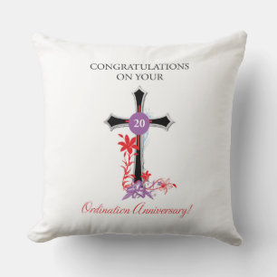 Priest 20th Ordination Anniversary Black Cross Throw Pillow