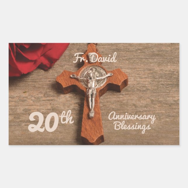 Priest 20th Ordination Anniversary Rose and Rosary Sticker (Front)