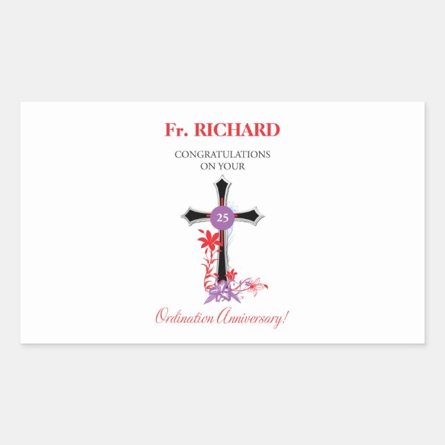 Priest 25th Ordination Anniversary Black Cross Sticker (Front)