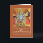Priest 25th Ordination Anniversary Monstrance Host Card<br><div class="desc">Mark the 25th ordination anniversary of a priest with this elegant card. The exquisite gold monstrance with the Blessed Sacrament, set against a richly coloured stone background, reflects 25 years of faithful service. The message inside offers heartfelt blessings and gratitude, making this card a perfect way to recognize the priest’s...</div>