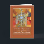 Priest 25th Ordination Anniversary Monstrance Host Card<br><div class="desc">Mark the 25th ordination anniversary of a priest with this elegant card. The exquisite gold monstrance with the Blessed Sacrament, set against a richly coloured stone background, reflects 25 years of faithful service. The message inside offers heartfelt blessings and gratitude, making this card a perfect way to recognize the priest’s...</div>
