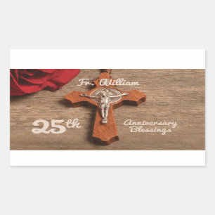 Priest 25th Ordination Anniversary Rose and Rosary Sticker