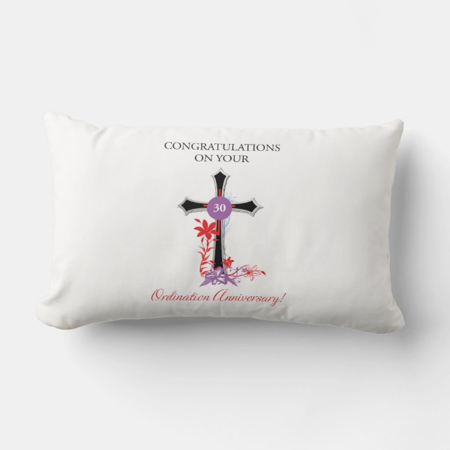 Priest 30th Ordination Anniversary Black Cross Lumbar Pillow (Front)