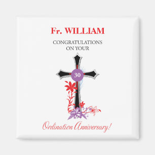 Priest 30th Ordination Anniversary Black Cross Magnet