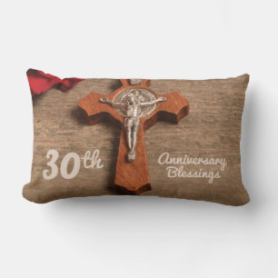 Priest 30th Ordination Anniversary Rose and Rosary Lumbar Pillow