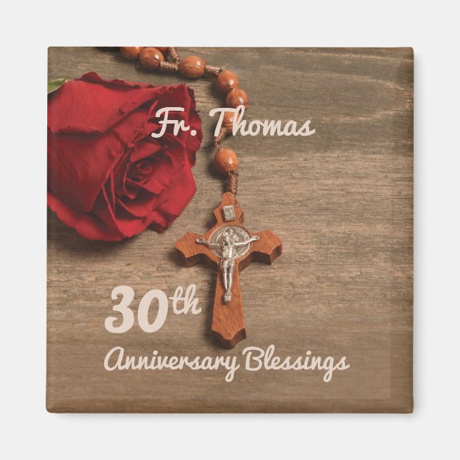 Priest 30th Ordination Anniversary Rose and Rosary Magnet (Front)