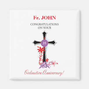 Priest 35th Ordination Anniversary Black Cross Magnet