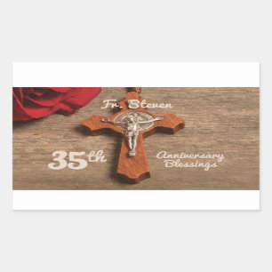 Priest 35th Ordination Anniversary Rose and Rosary Sticker