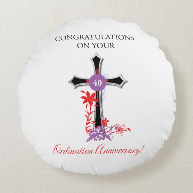 Priest 40th Ordination Anniversary Black Cross Round Pillow (Front)