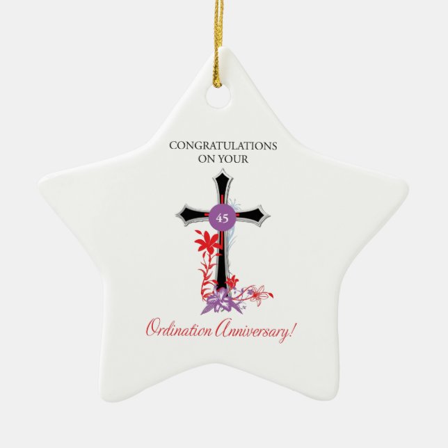 Priest 45th Ordination Anniversary Black Cross Ceramic Ornament (Front)