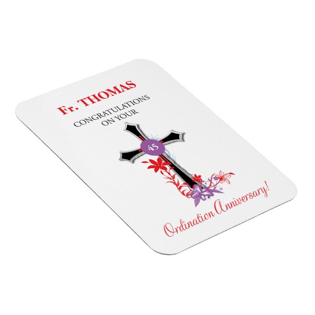 Priest 45th Ordination Anniversary Black Cross Magnet (Right Side)