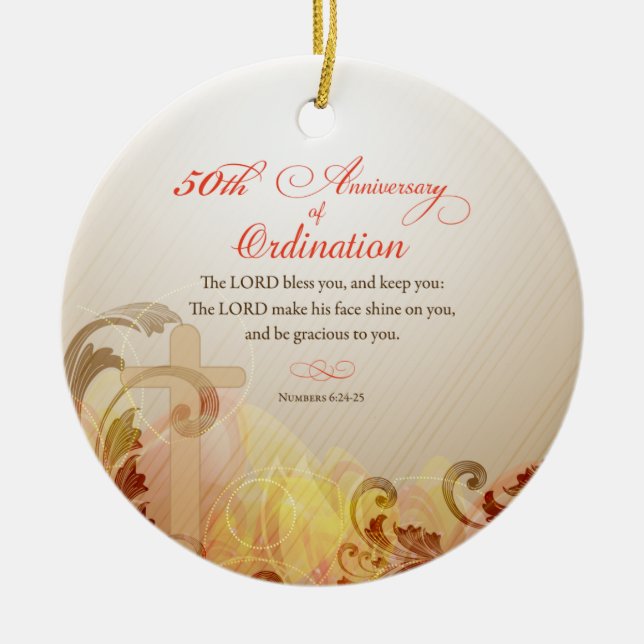 Priest, 50th Anniversary of Ordination Blessing Ceramic Ornament (Front)