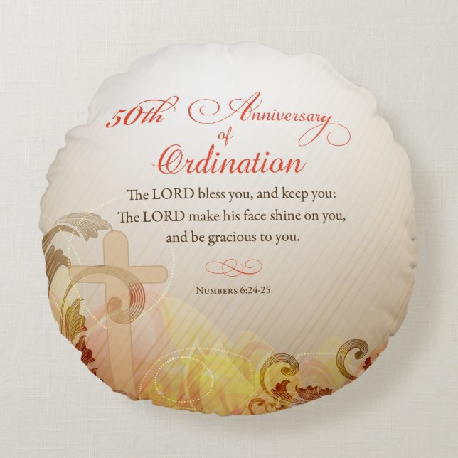 Priest, 50th Anniversary of Ordination Blessing Round Pillow (Front)