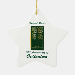 Priest 50th Anniversary of Ordination Leather Look Ceramic Ornament
