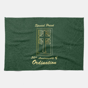 Priest 50th Anniversary of Ordination Leather Look Kitchen Towel