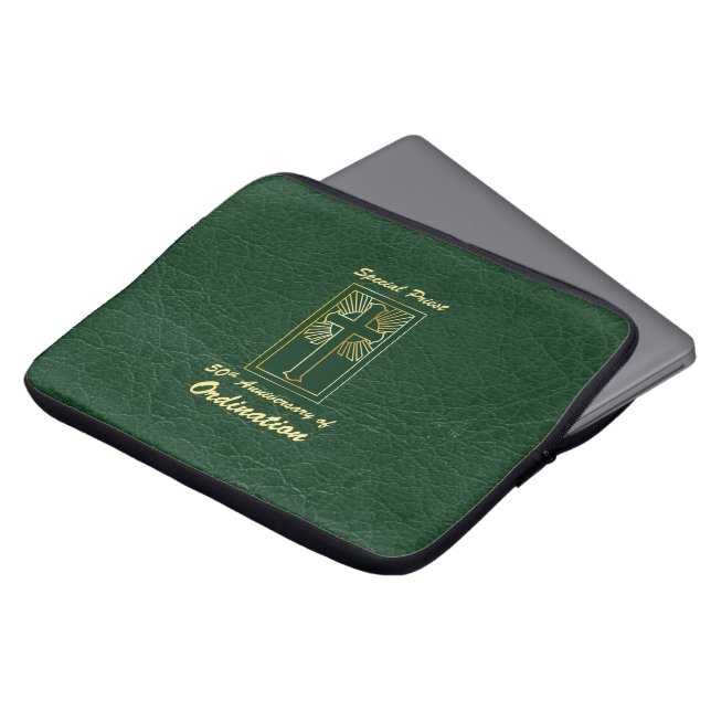 Priest 50th Anniversary of Ordination Leather Look Laptop Sleeve (Front Top)