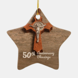 Priest 50th Ordination Anniversary Rose and Rosary Ceramic Ornament