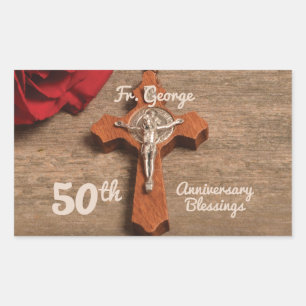Priest 50th Ordination Anniversary Rose and Rosary Sticker