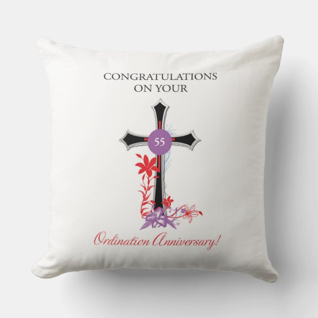 Priest 55th Ordination Anniversary Black Cross Throw Pillow (Front)