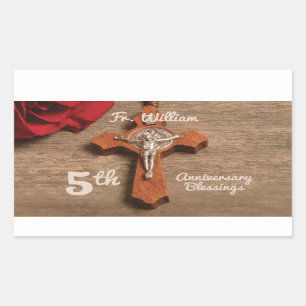Priest 5th Ordination Anniversary Rose and Rosary Sticker