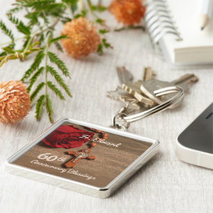 Priest 60th Ordination Anniversary Rose and Rosary Keychain