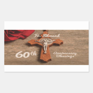 Priest 60th Ordination Anniversary Rose and Rosary Sticker