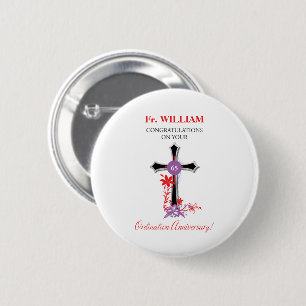 Priest 65th Ordination Anniversary Black Cross 2 Inch Round Button