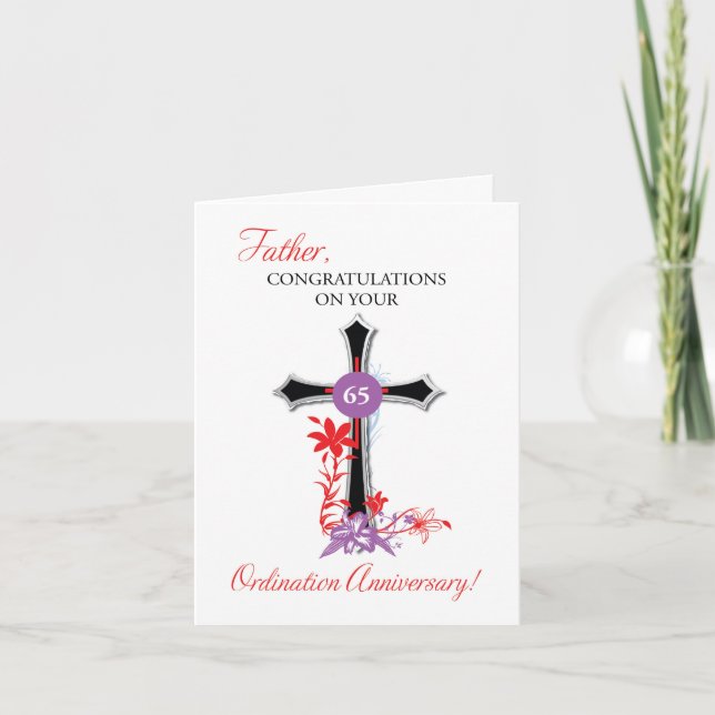 Priest 65th Ordination Anniversary Black Cross Card (Front)
