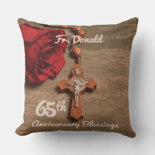 Priest 65th Ordination Anniversary Rose and Rosary Throw Pillow