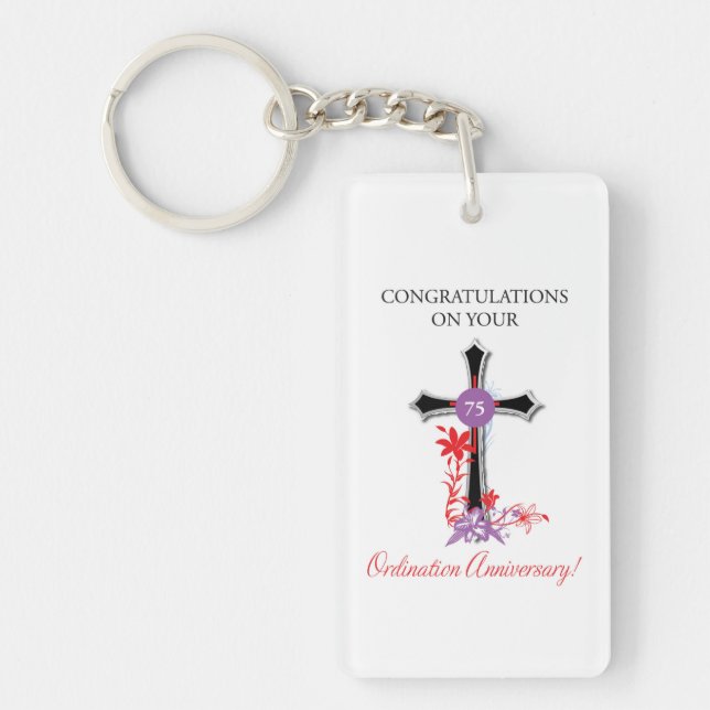 Priest 75th Ordination Anniversary Black Cross Keychain (Front)