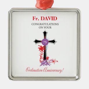 Priest 75th Ordination Anniversary Black Cross Metal Ornament