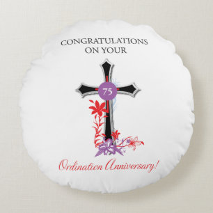 Priest 75th Ordination Anniversary Black Cross Round Pillow