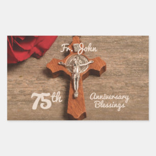 Priest 75th Ordination Anniversary Rose and Rosary Sticker