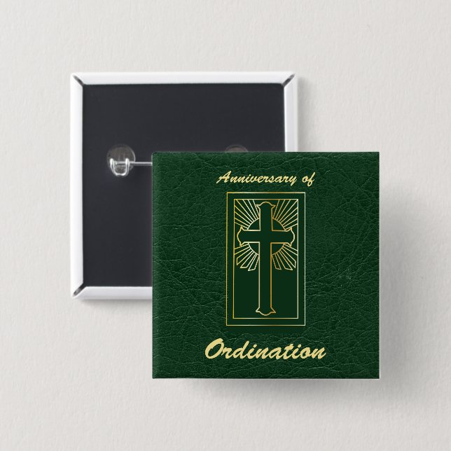 Priest Anniversary of Ordination Leather Look 2 Inch Square Button (Front & Back)