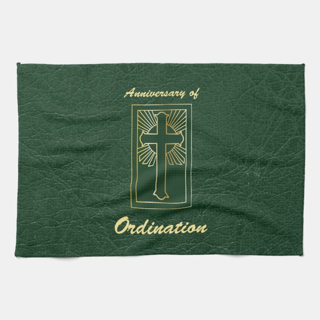 Priest Anniversary of Ordination Leather Look Kitchen Towel (Horizontal)