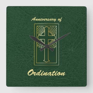 Priest Anniversary of Ordination Leather Look Square Wall Clock