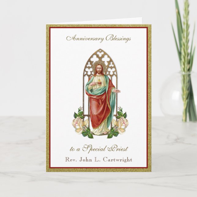 Priest Anniversary Ordination Sacred Heart Jesus Card (Front)