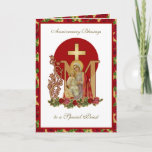 Priest Birthday Blessings Celebration Virgin Mary  Card<br><div class="desc">This is a beautiful traditional Catholic customized image of the Blessed Virgin Mary with the Child Jesus on a gold Marian Cross with red and pink roses. Inside is the famous prayer, THE BEAUTIFUL HANDS OF A PRIEST. All text and fonts may be modified to suit the occasion and recipient....</div>