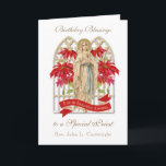 Priest Birthday Blessings Celebration Virgin Mary  Card<br><div class="desc">This is a beautiful traditional Catholic customized image of the Blessed Virgin Mary,  Our Lady of Lourdes with red poinsettias and a banner that reads "Our Lady of the Immaculate Conception."   All text and fonts may be modified to suit the occasion and recipient.</div>