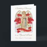 Priest Birthday Blessings Celebration Virgin Mary  Card<br><div class="desc">This is a beautiful traditional Catholic customized image of the Blessed Virgin Mary,  Our Lady of Lourdes with red poinsettias and a banner that reads "Our Lady of the Immaculate Conception."   All text and fonts may be modified to suit the occasion and recipient.</div>