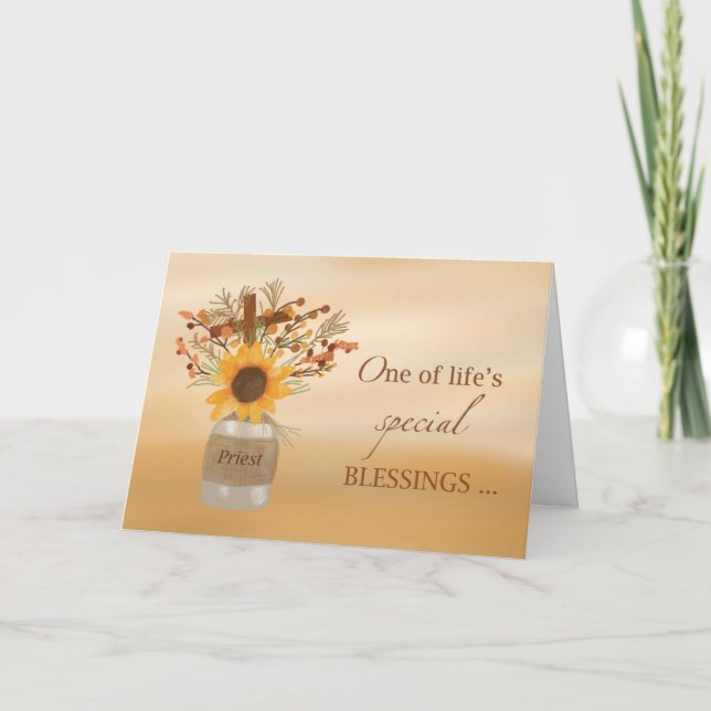 Priest Blessings at Thanksgiving Sunflower in Vase Card (Front)
