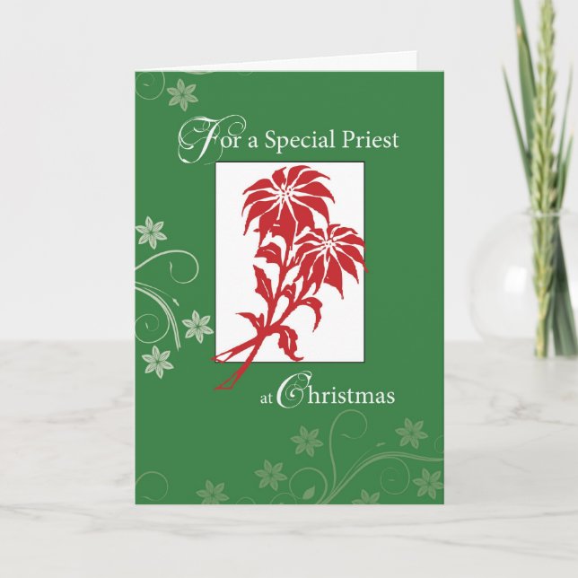 Priest, Christmas Poinsettias Holiday Card (Front)