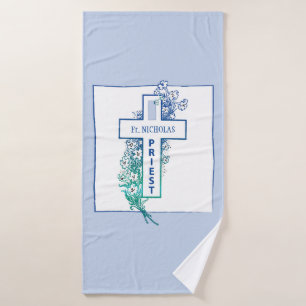 Priest Cross Flowers Personalized Bath Towel