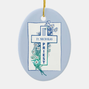 Priest Cross Flowers Personalized Ceramic Ornament