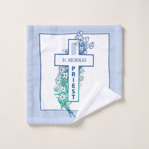 Priest Cross Flowers Personalized Wash Cloth