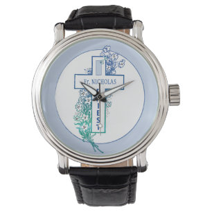 Priest Cross Flowers Personalized Watch